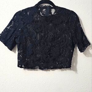 black lace crop top with zipper back